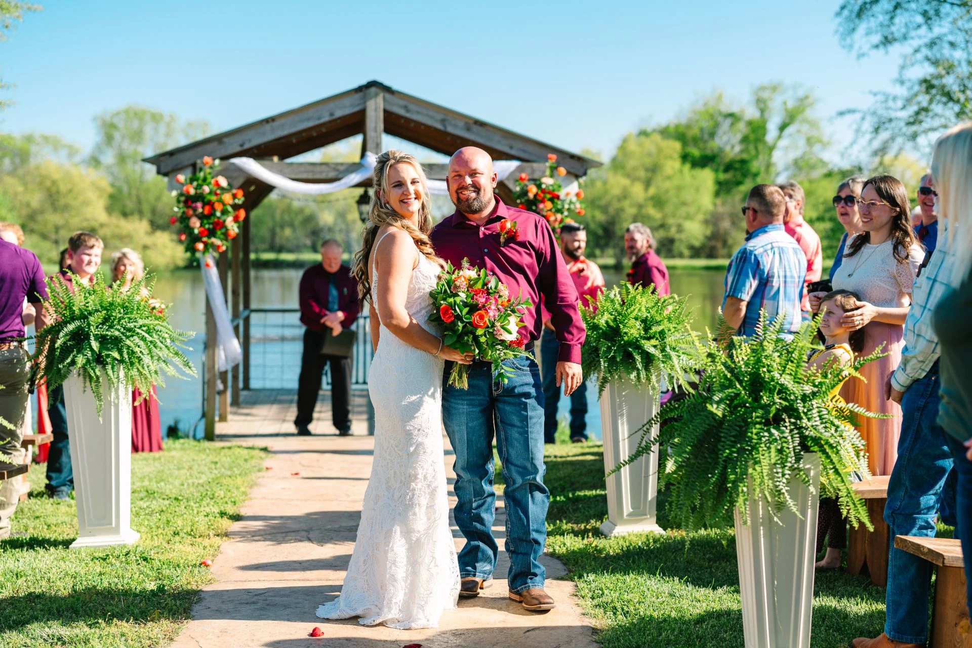 Bride and Groom in front of Ceremony Dock at Civil War Ranch